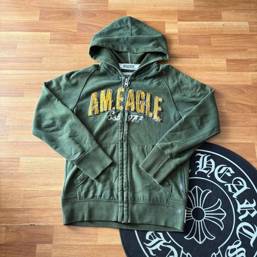 Vintage Y2K American Eagle Green Full Zip Sweater